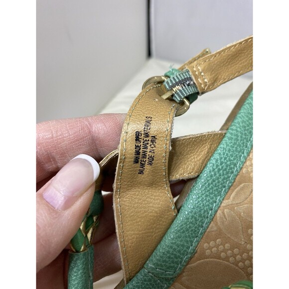 BOC Born Concept Womens 9M Thong Slingback Sandal Teal Leather Gold Metallic - Picture 6 of 7